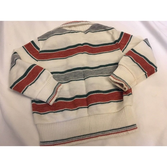 Boy's Bull Frog Knits striped sweater size 18 Mo Green Orange 70s 80s Collared - Picture 6 of 8
